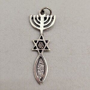Messianic Seal of Jerusalem Menorah Star Of David Sterling Silver Pendant Charm